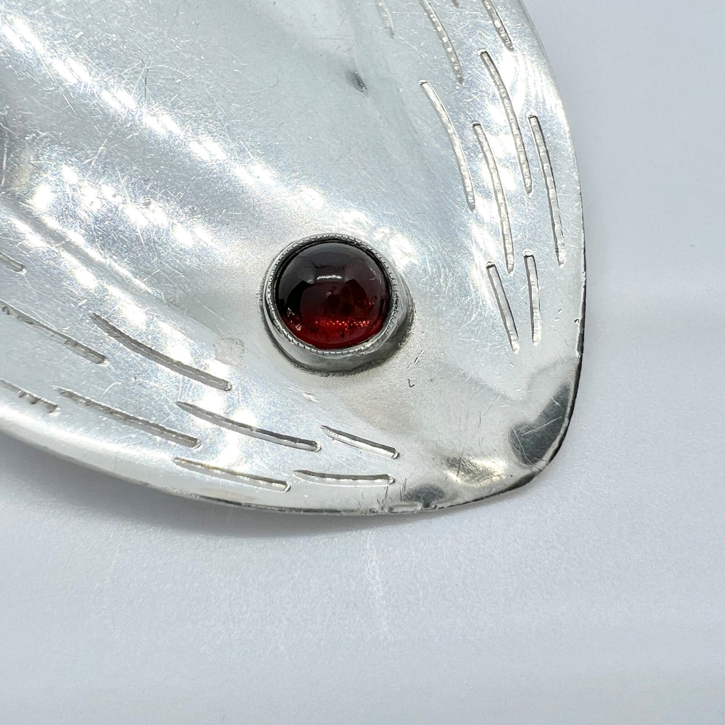 Thure Nilsson, Sweden 1957. Vintage Sterling Silver Garnet Brooch.