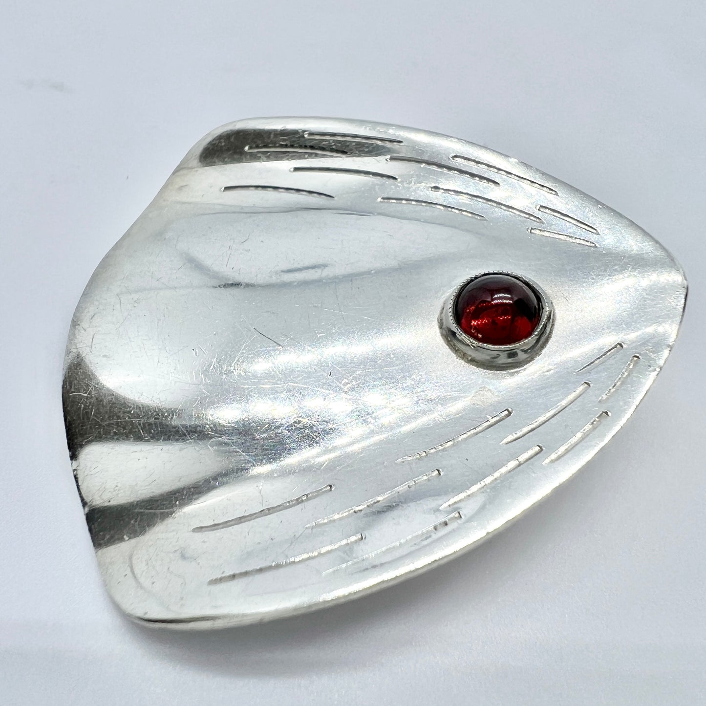 Thure Nilsson, Sweden 1957. Vintage Sterling Silver Garnet Brooch.