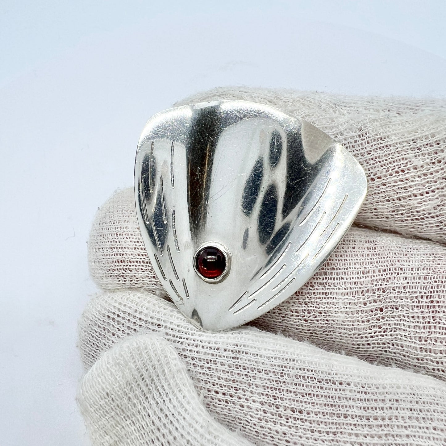 Thure Nilsson, Sweden 1957. Vintage Sterling Silver Garnet Brooch.