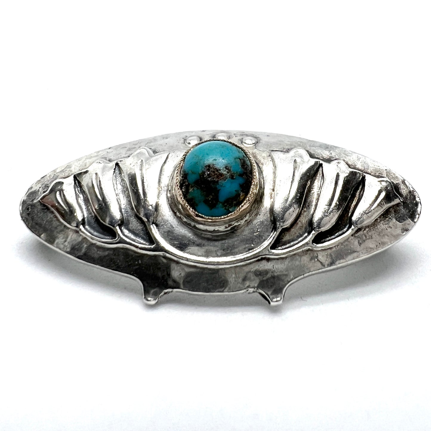 Antique Jugendstil Sterling 935 Silver Turquoise Brooch.