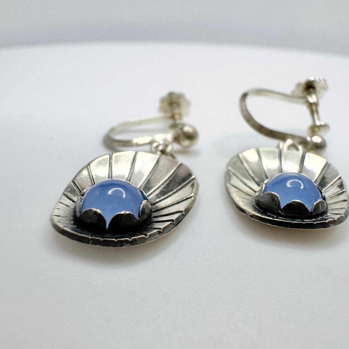 Alton, Sweden 1959. Vintage Solid Silver Chalcedony Earrings.