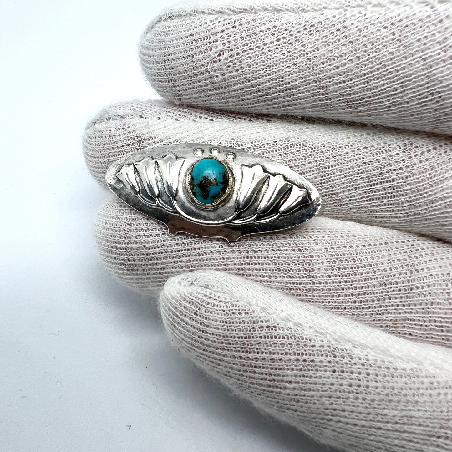 Antique Jugendstil Sterling 935 Silver Turquoise Brooch.