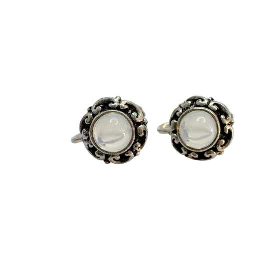 Sweden 1940-50s. Vintage Solid Silver Moonstone Earrings.