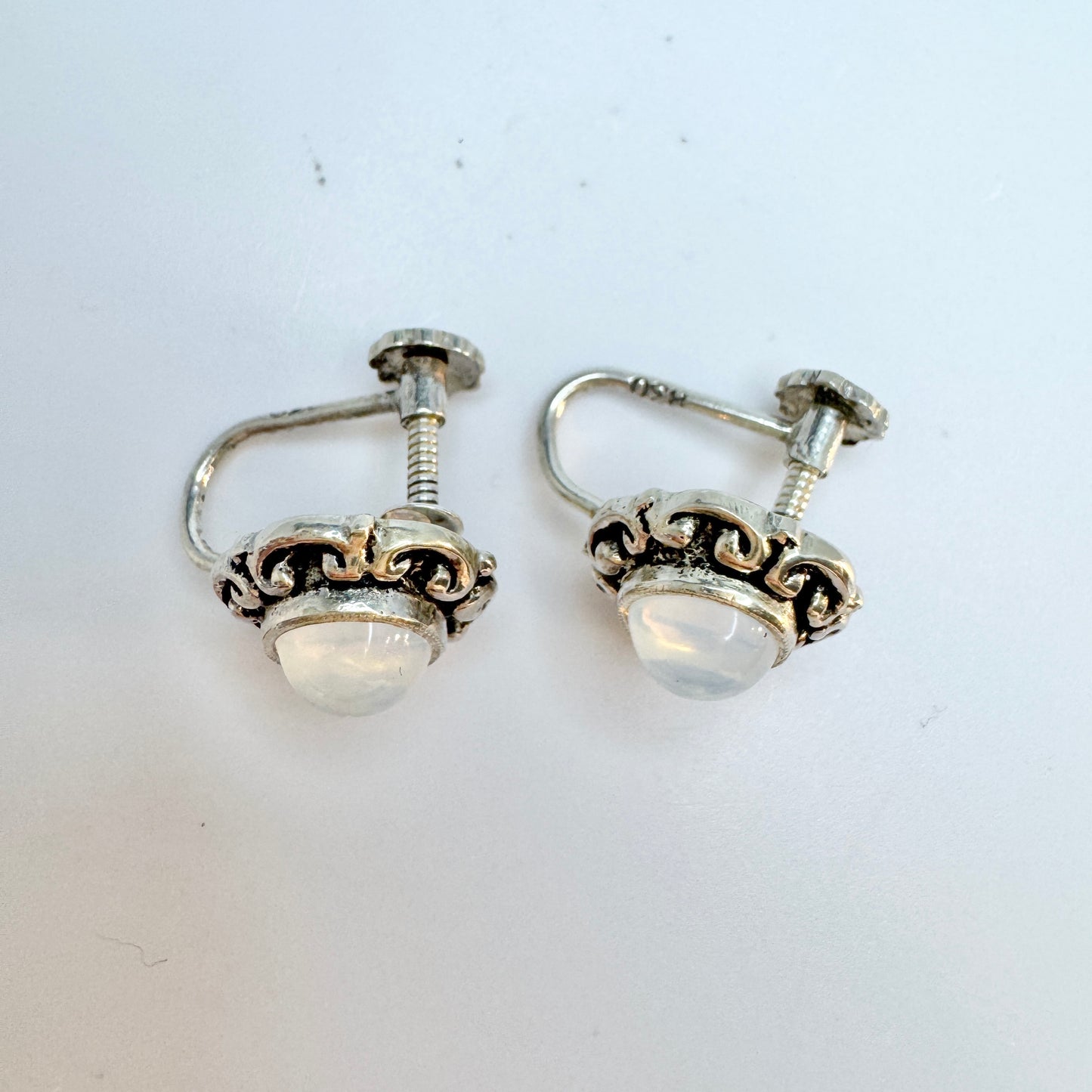 Sweden 1940-50s. Vintage Solid Silver Moonstone Earrings.