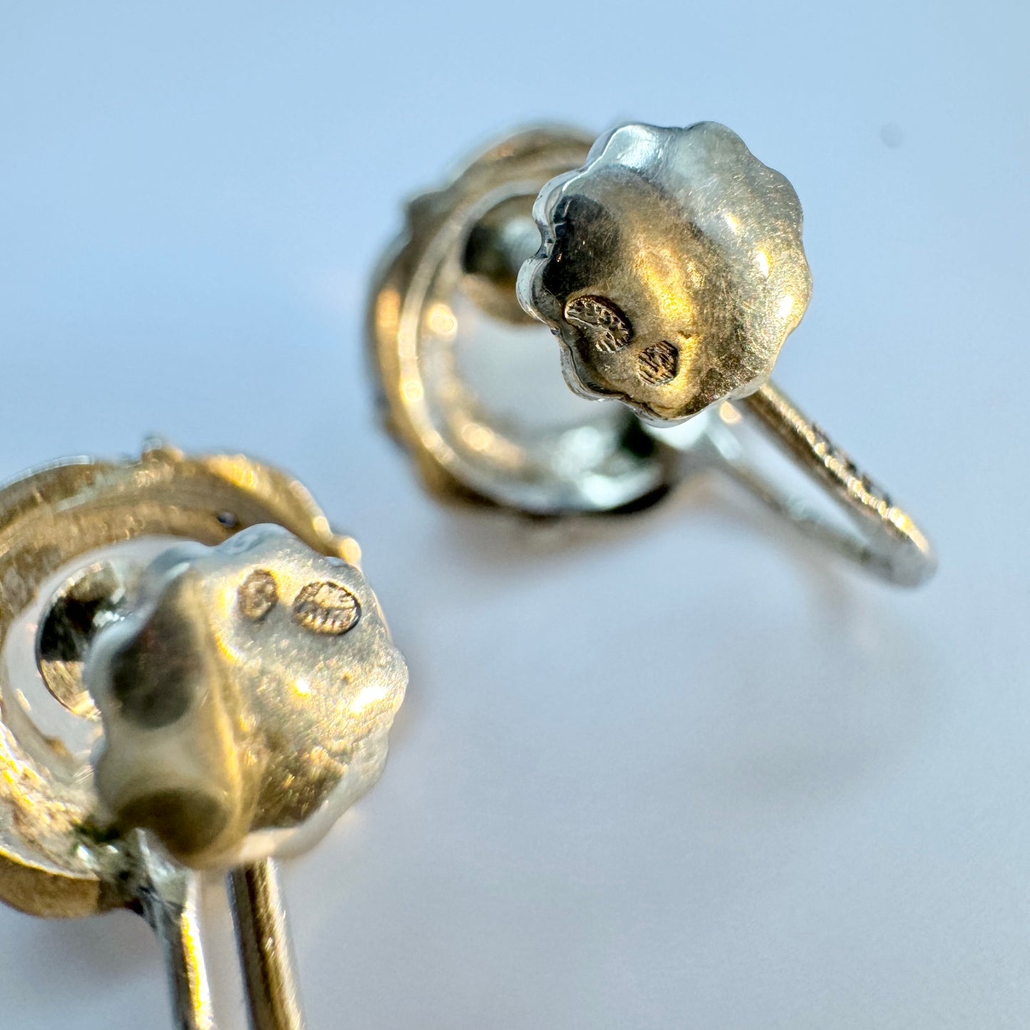 Sweden 1940-50s. Vintage Solid Silver Moonstone Earrings.