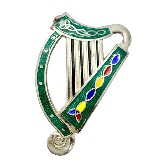 Tara, Dublin year 2000. The Irish Harp Sterling Silver Enamel Brooch.