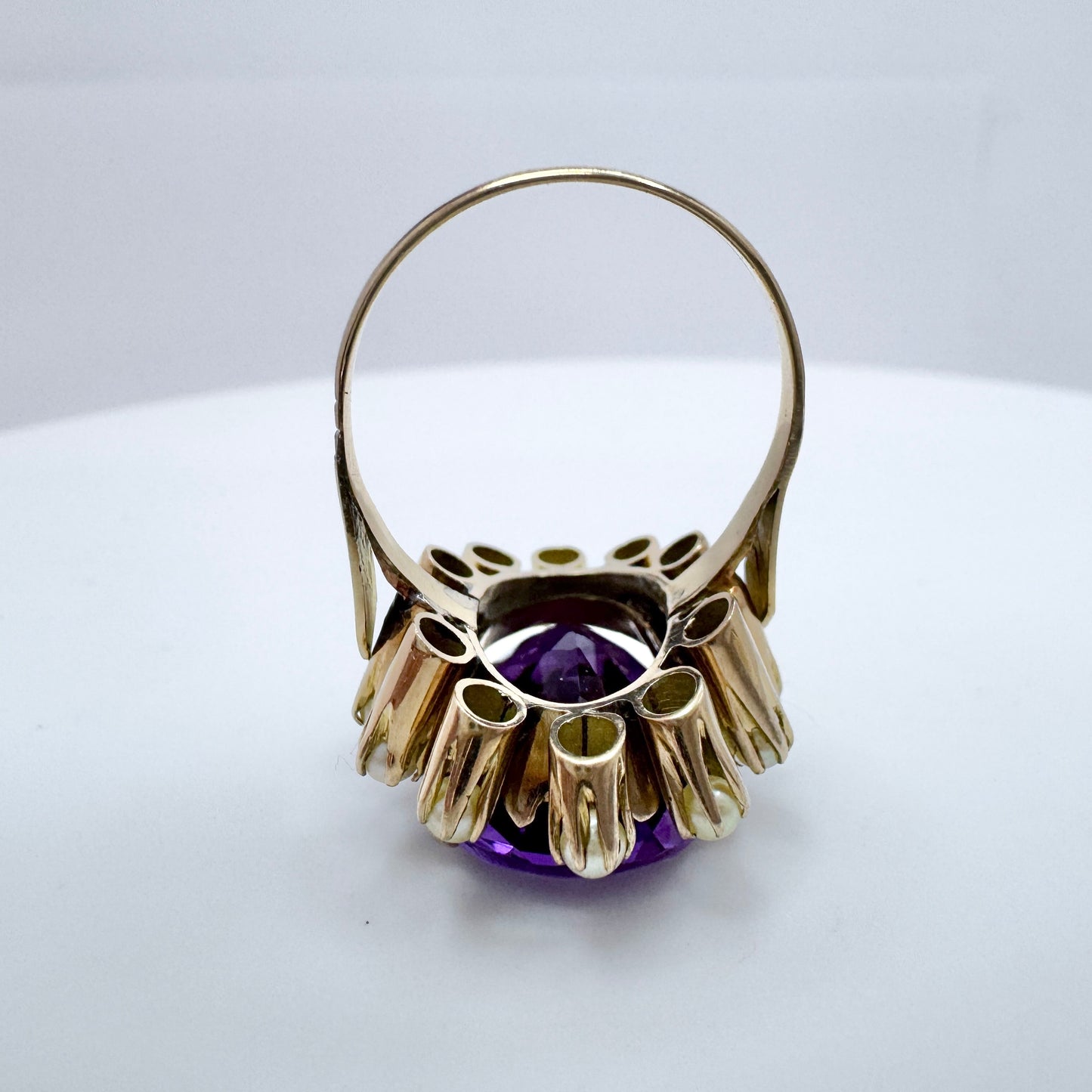 Vintage Bold 18k Gold Amethyst Pearl Cocktail Ring.