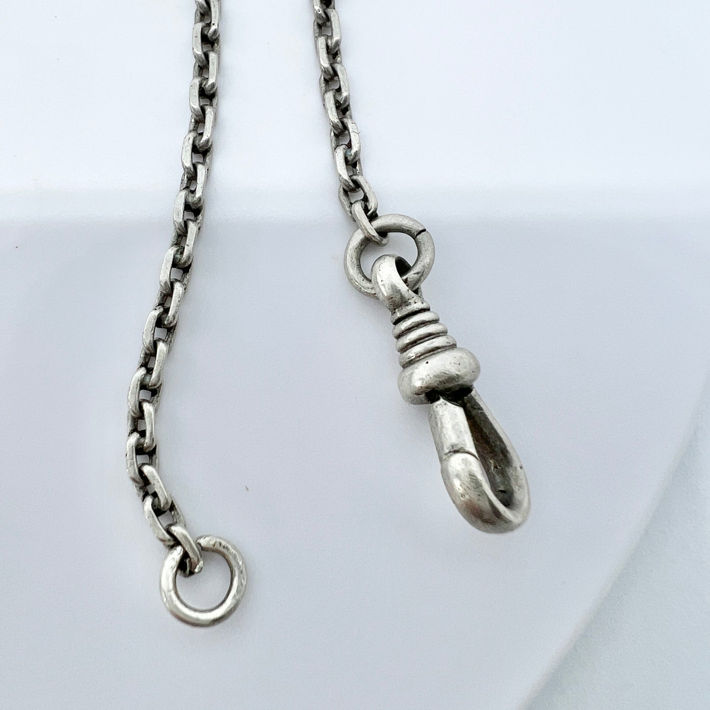 Antique c year 1900. Solid Silver 58 inch Longuard Chain Necklace with Slider Clasp. Sweden.