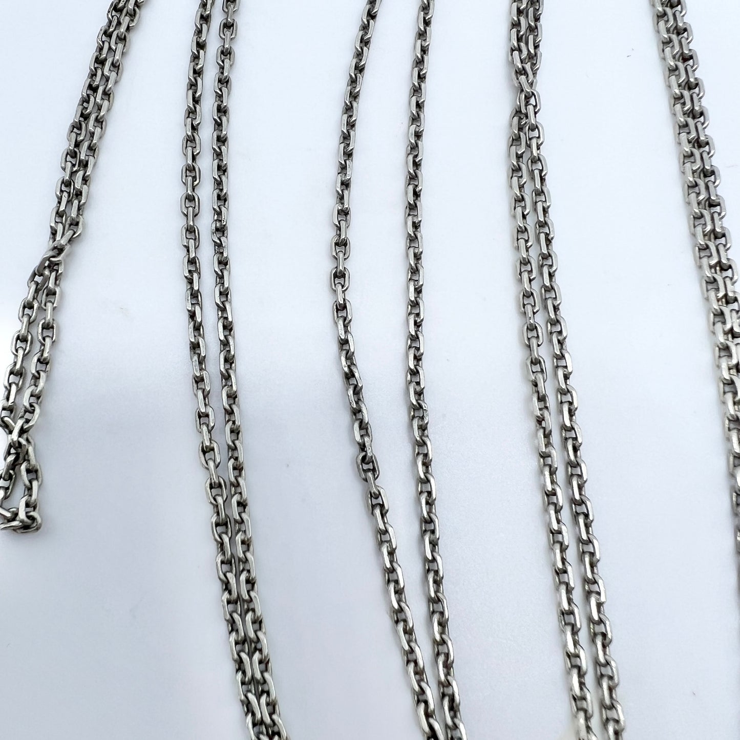 Antique c year 1900. Solid Silver 58 inch Longuard Chain Necklace with Slider Clasp. Sweden.