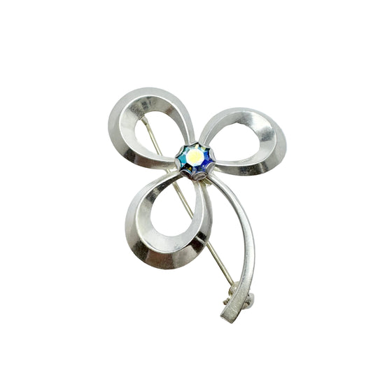 Herman Siersbøl, Denmark 1950s Vintage Sterling Silver Aurora Borealis Crystal Brooch