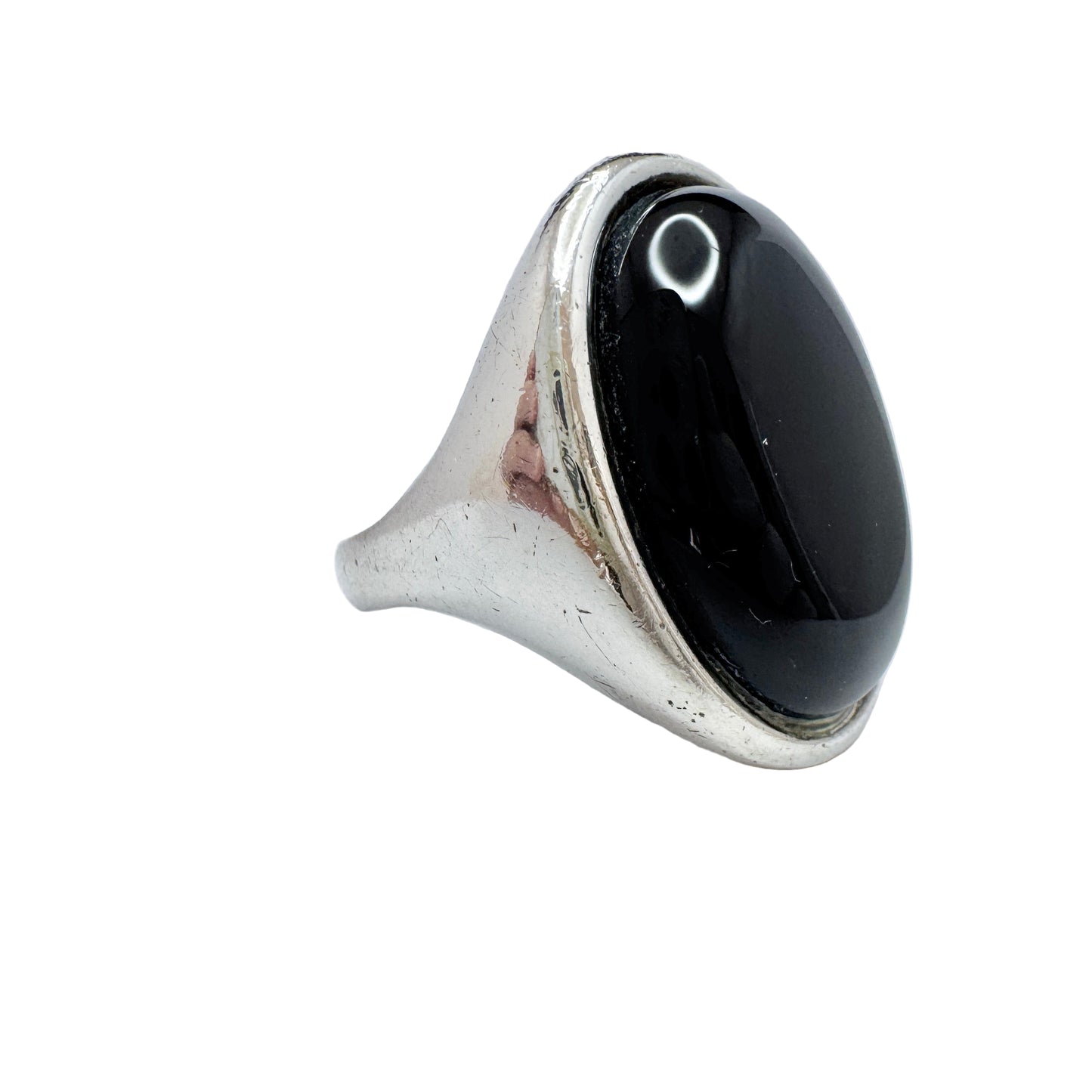 Horsens Solvvarefabrik, Denmark c 1970. Bold Vintage Sterling Silver Onyx Ring.