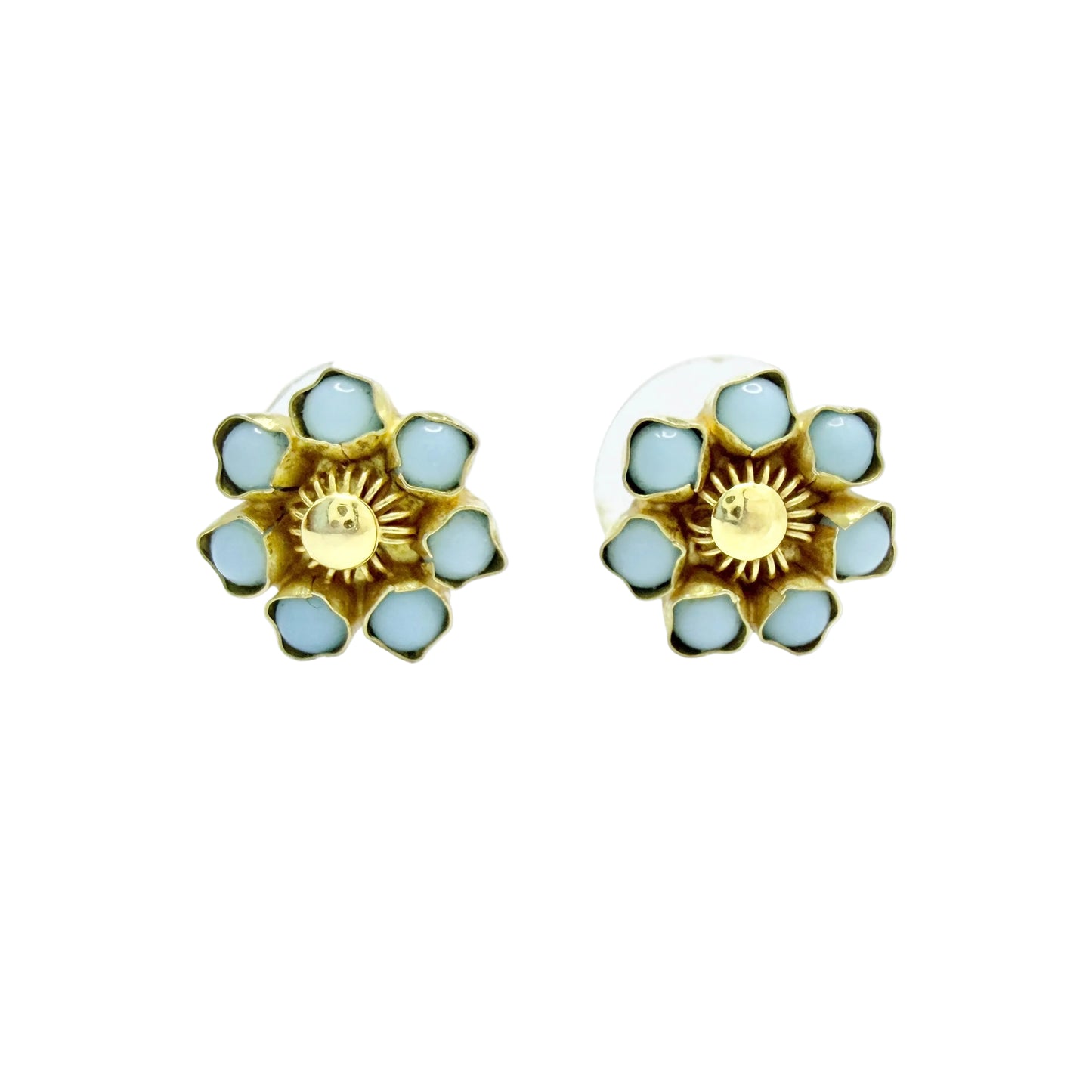 Vintage 14k Gold Turquoise Glass Stud Earrings.
