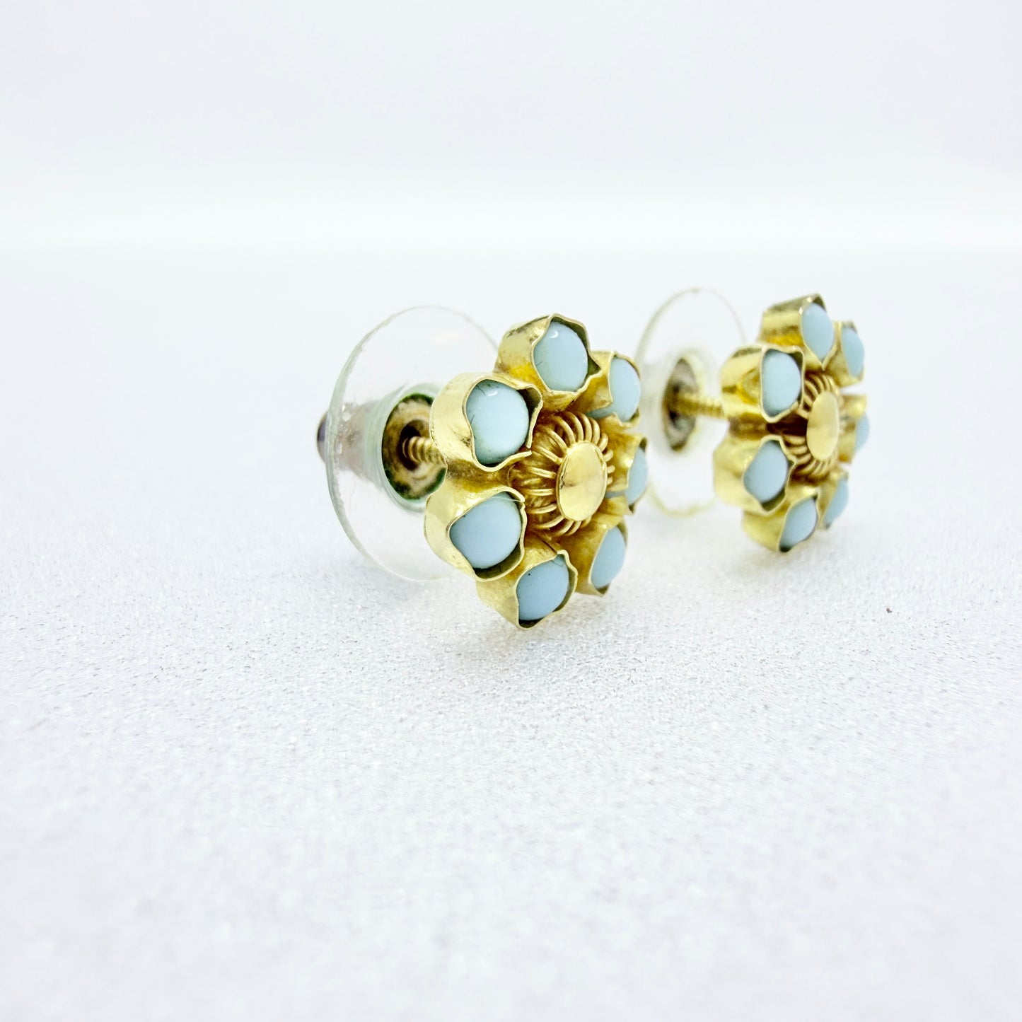 Vintage 14k Gold Turquoise Glass Stud Earrings.
