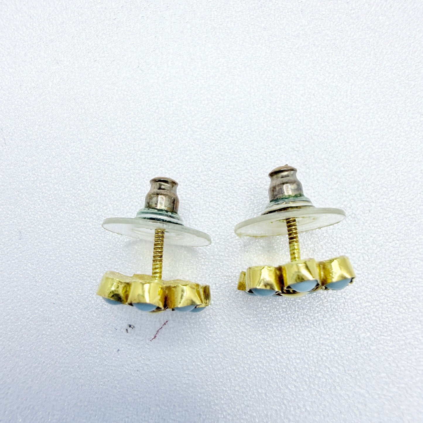 Vintage 14k Gold Turquoise Glass Stud Earrings.