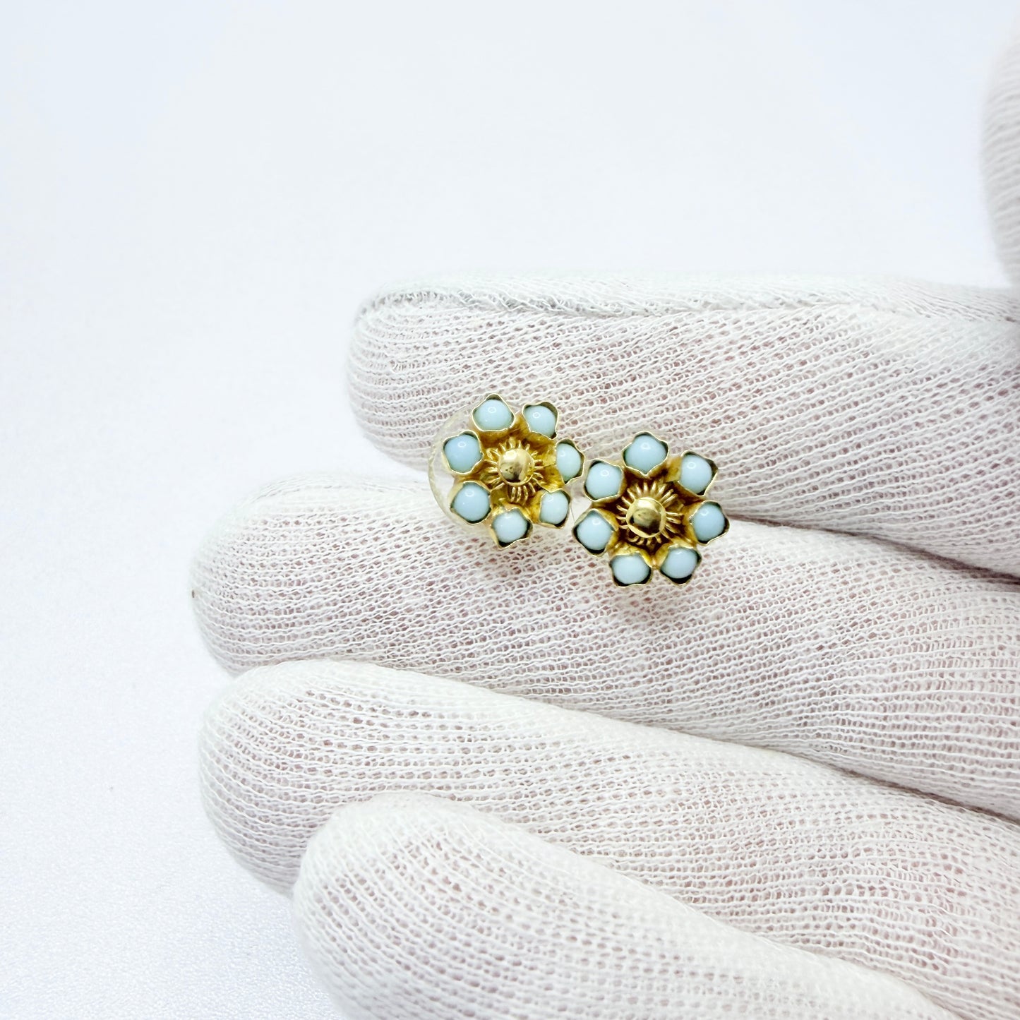 Vintage 14k Gold Turquoise Glass Stud Earrings.