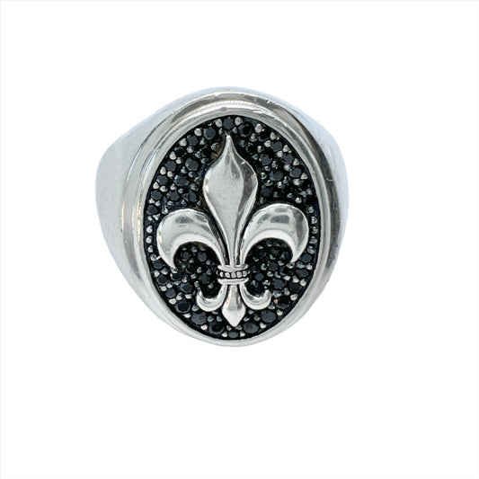 Thomas Sabo. Sterling Silver Black Cubic Zirconia Bourbon Lily Feur di Lis Ring.