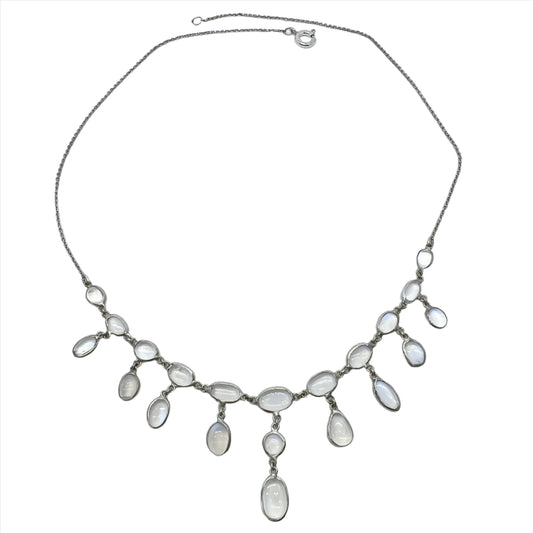 Vintage 1940-50s. Solid Silver Moonstone Necklace.