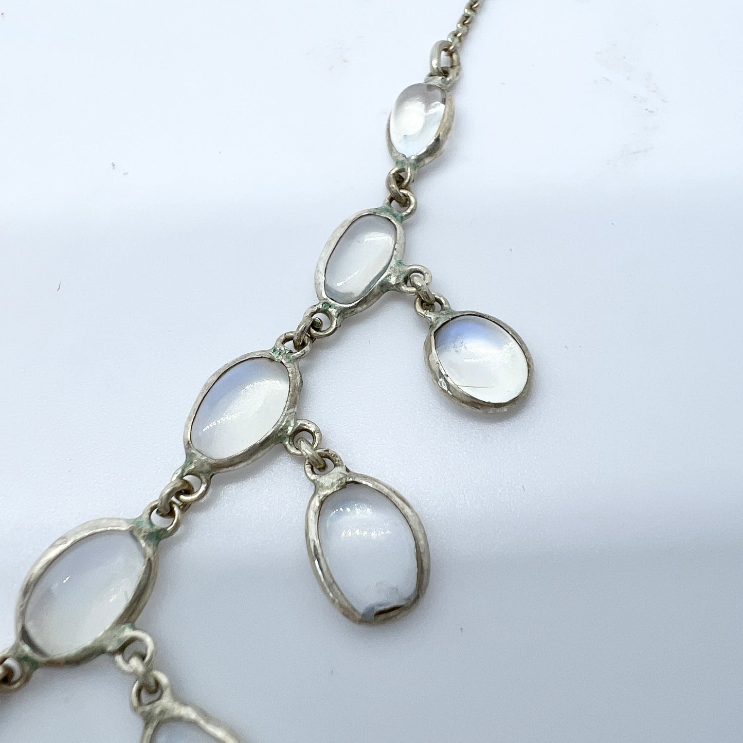 Vintage 1940-50s. Solid Silver Moonstone Necklace.