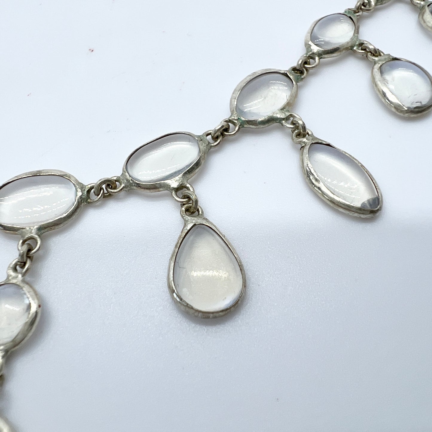 Vintage 1940-50s. Solid Silver Moonstone Necklace.