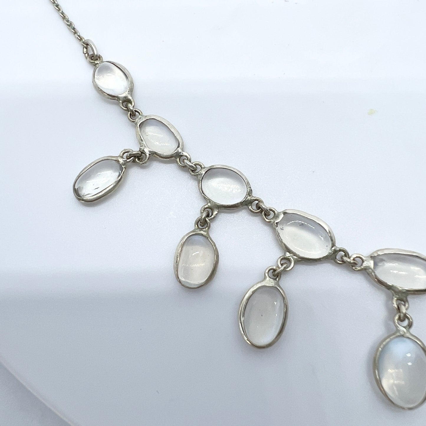 Vintage 1940-50s. Solid Silver Moonstone Necklace.