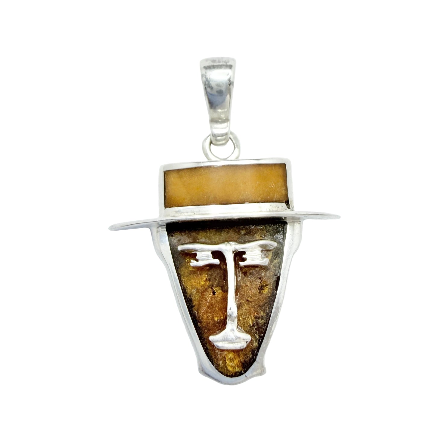 Vintage Sterling Silver Amber Novelty Pendant.