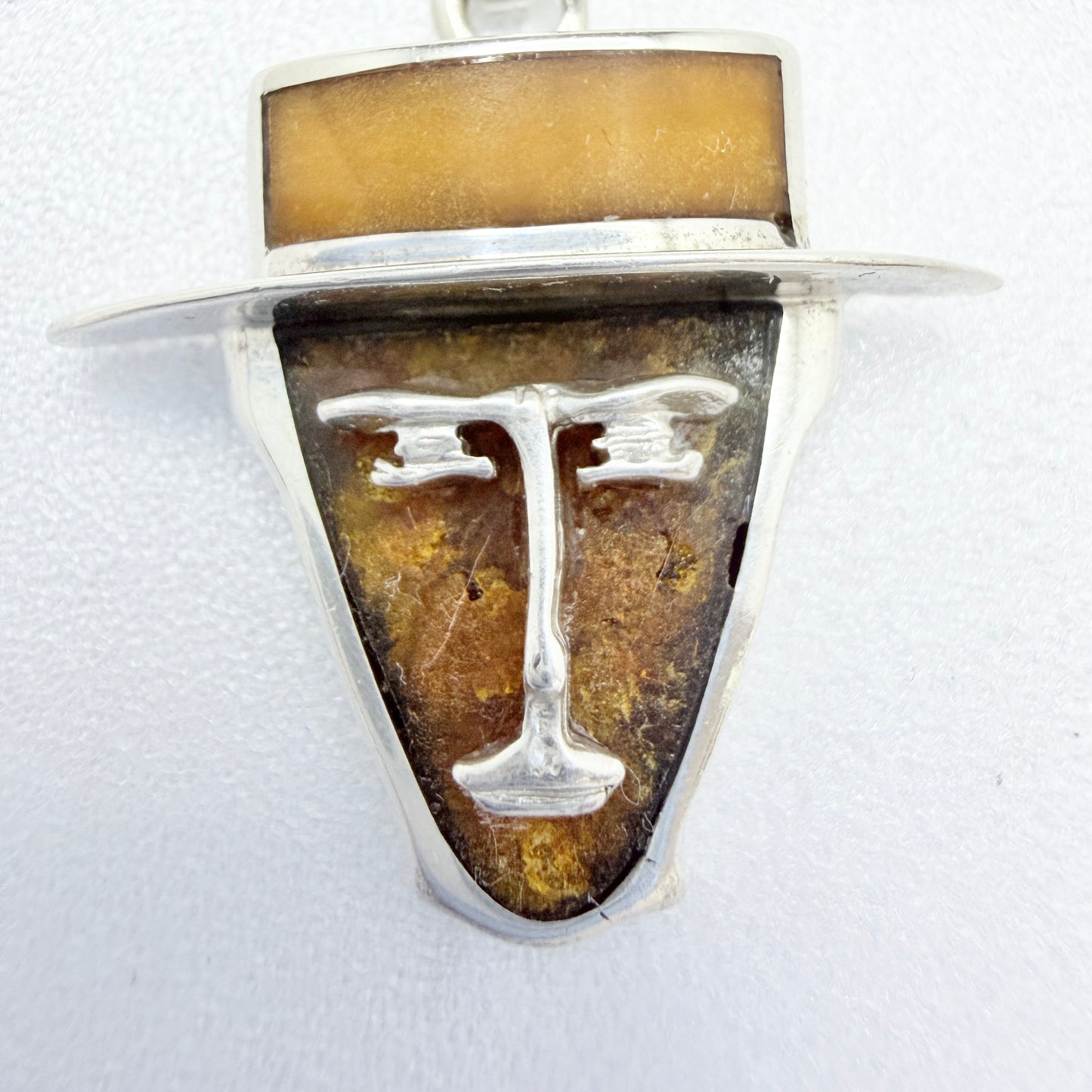 Vintage Sterling Silver Amber Novelty Pendant.