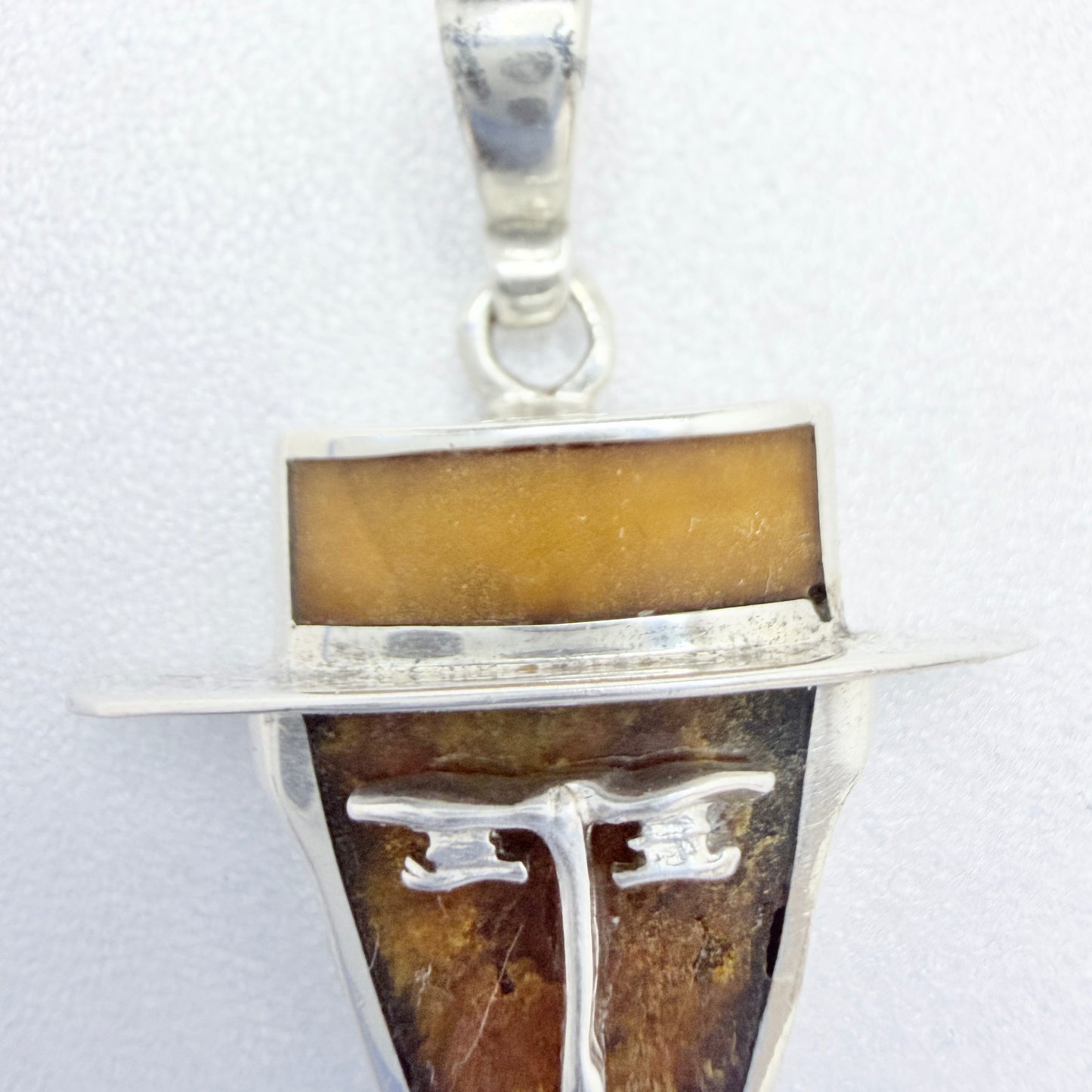 Vintage Sterling Silver Amber Novelty Pendant.