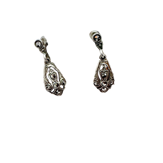 Vintage c 1930s Solid Silver Marcasite Earrings.