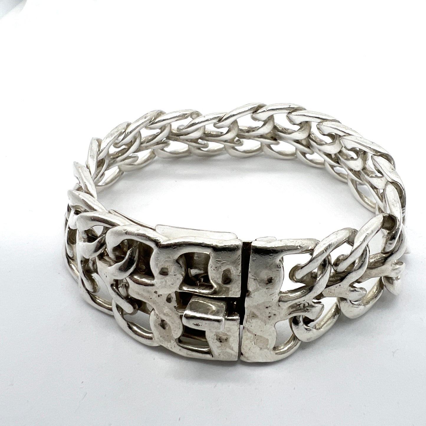 Mexico, Massive Vintage Sterling Silver Unisex Bracelet.