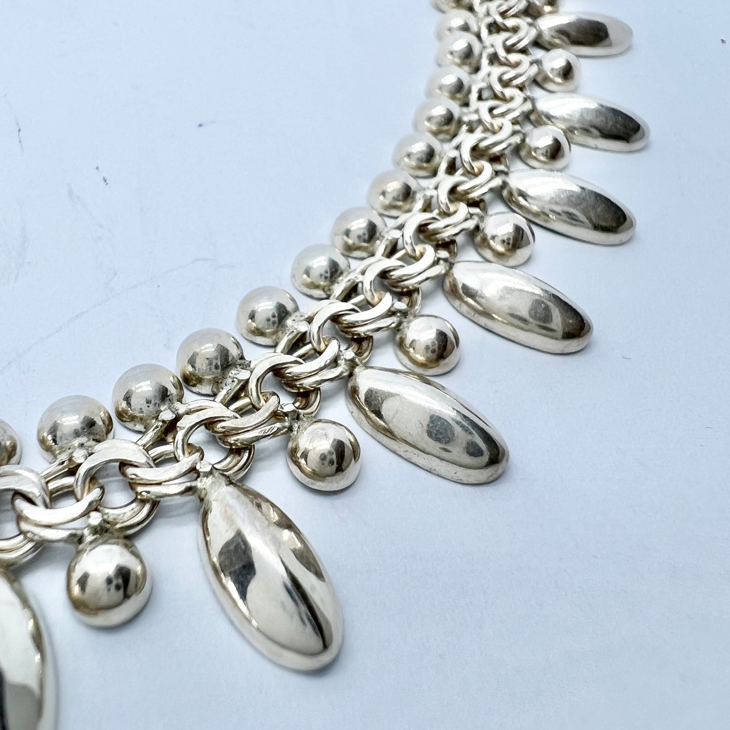 Sweden c 1950s. Vintage Solid Silver Bismarck Pendants Necklace.