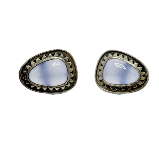 Vintage c 1950s. Solid Silver Calcedony Earrings.