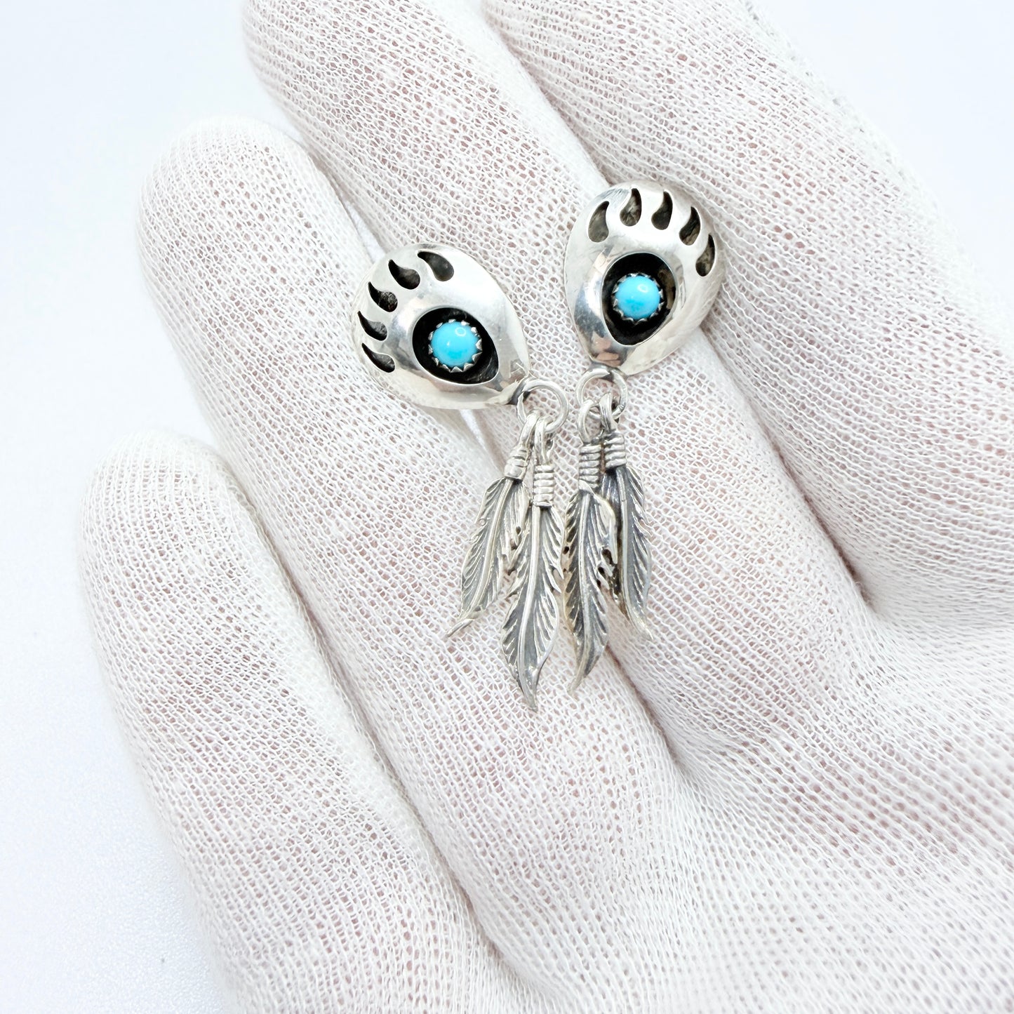 Vintage Sterling Silver Turquoise Earrings. Prob. Native American.