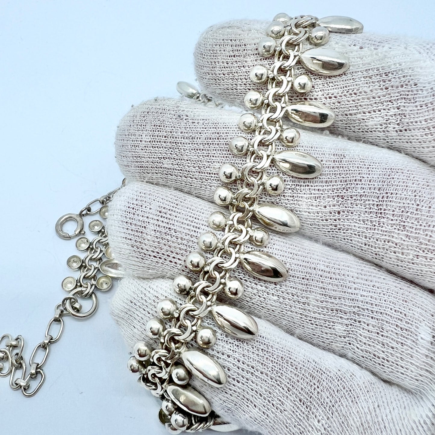 Sweden c 1950s. Vintage Solid Silver Bismarck Pendants Necklace.