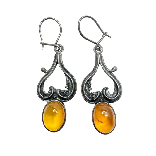 EJ, Poland. Vintage Sterling Silver Amber Earrings.