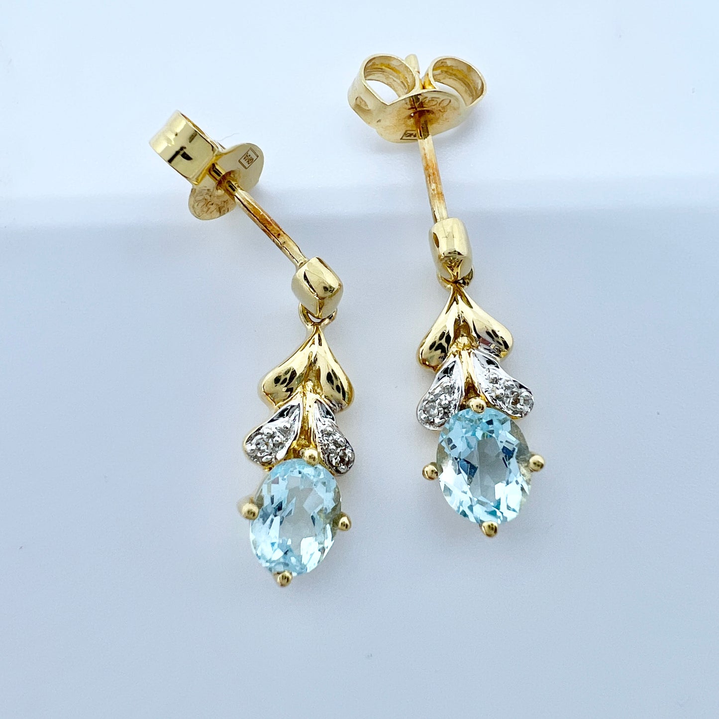 GHA, Sweden. Vintage 18k Gold Diamond Topaz Earrings.