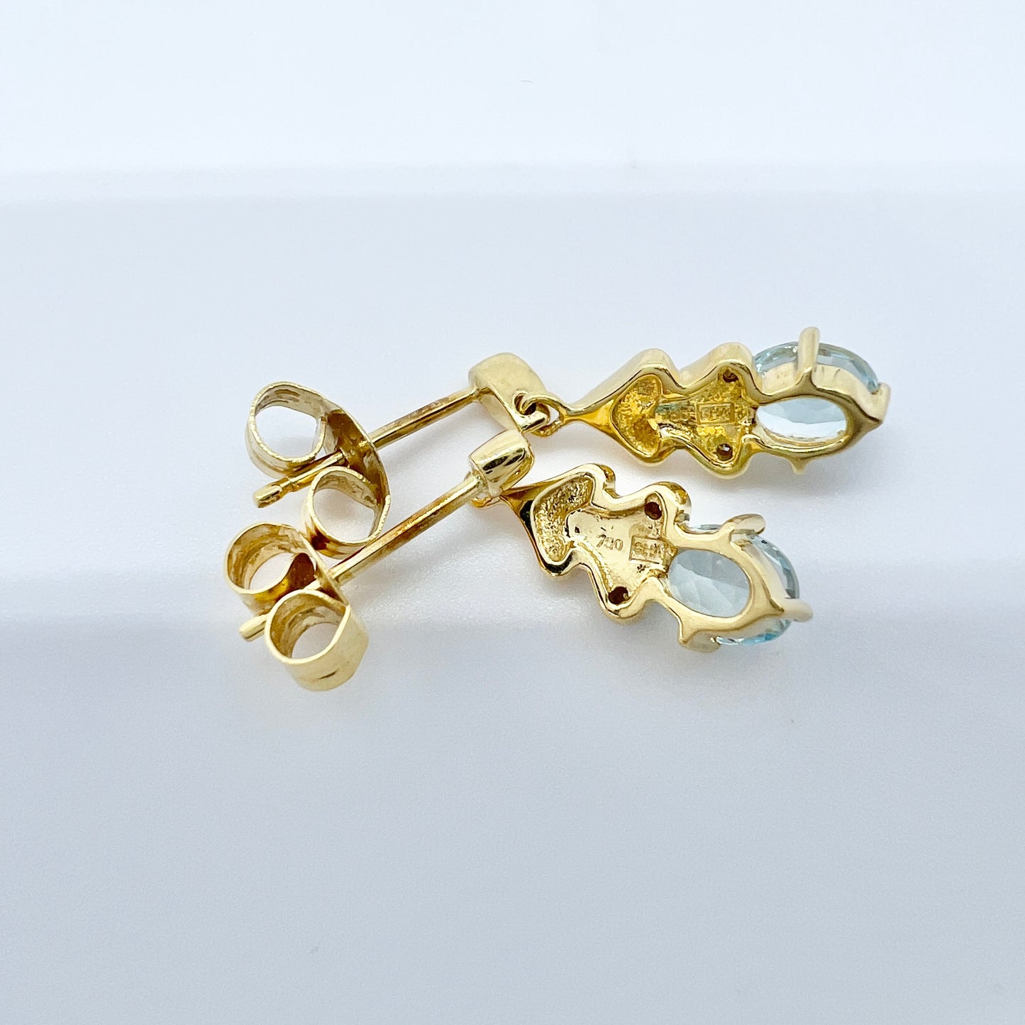 GHA, Sweden. Vintage 18k Gold Diamond Topaz Earrings.