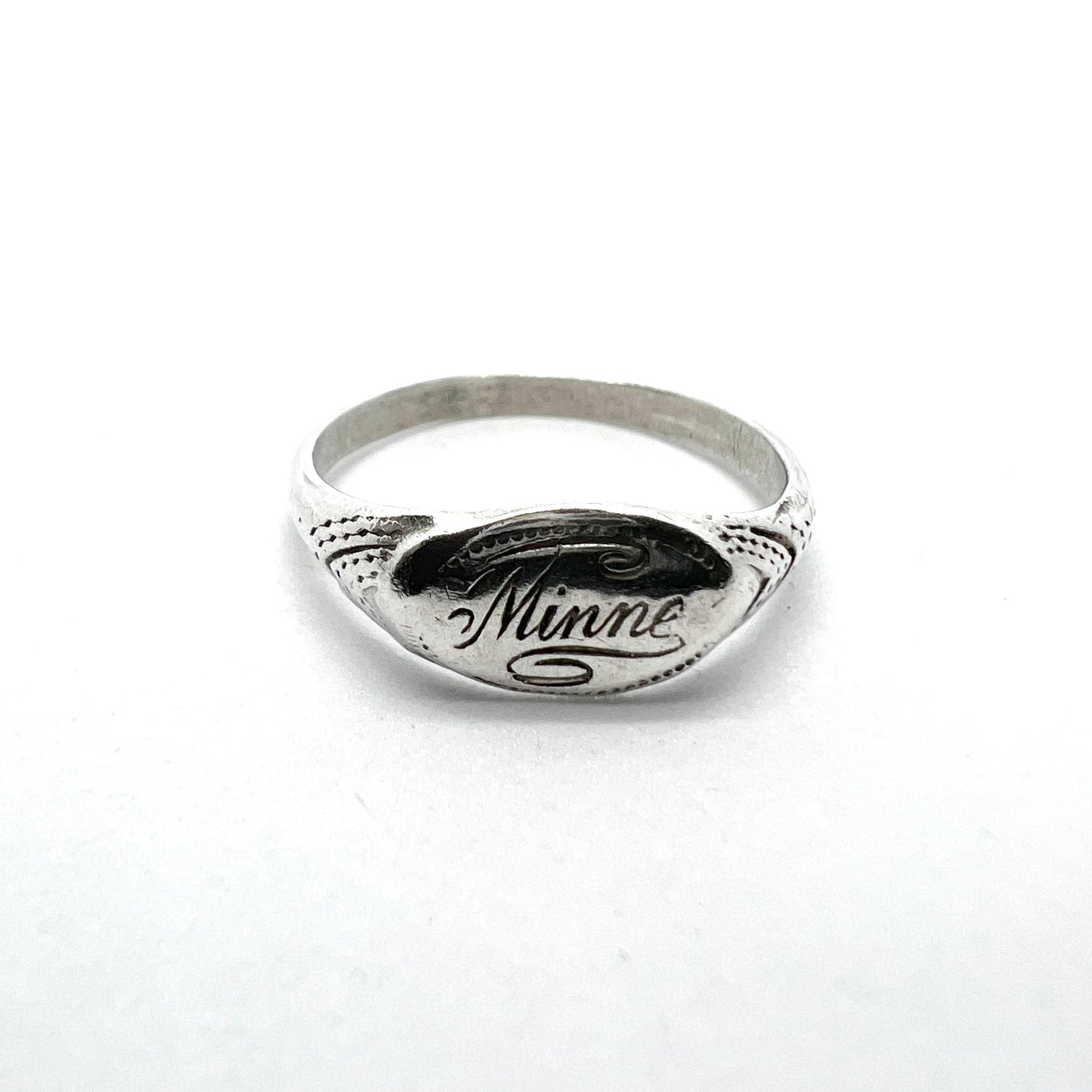 Sweden, antique c year 1900 Solid Silver Memory Ring.