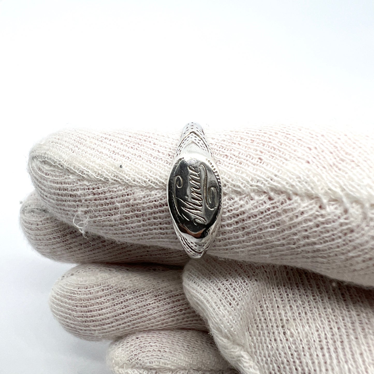 Sweden, antique c year 1900 Solid Silver Memory Ring.