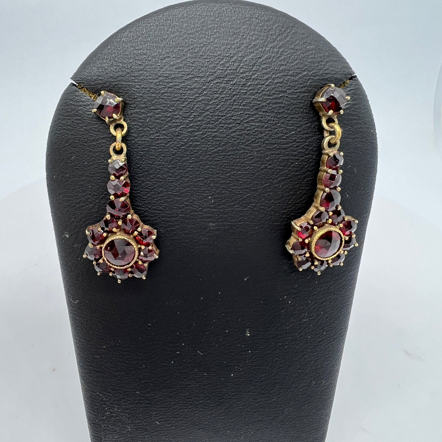 Early 1900s. Bohemian Garnet Gilt Metal Earrings.