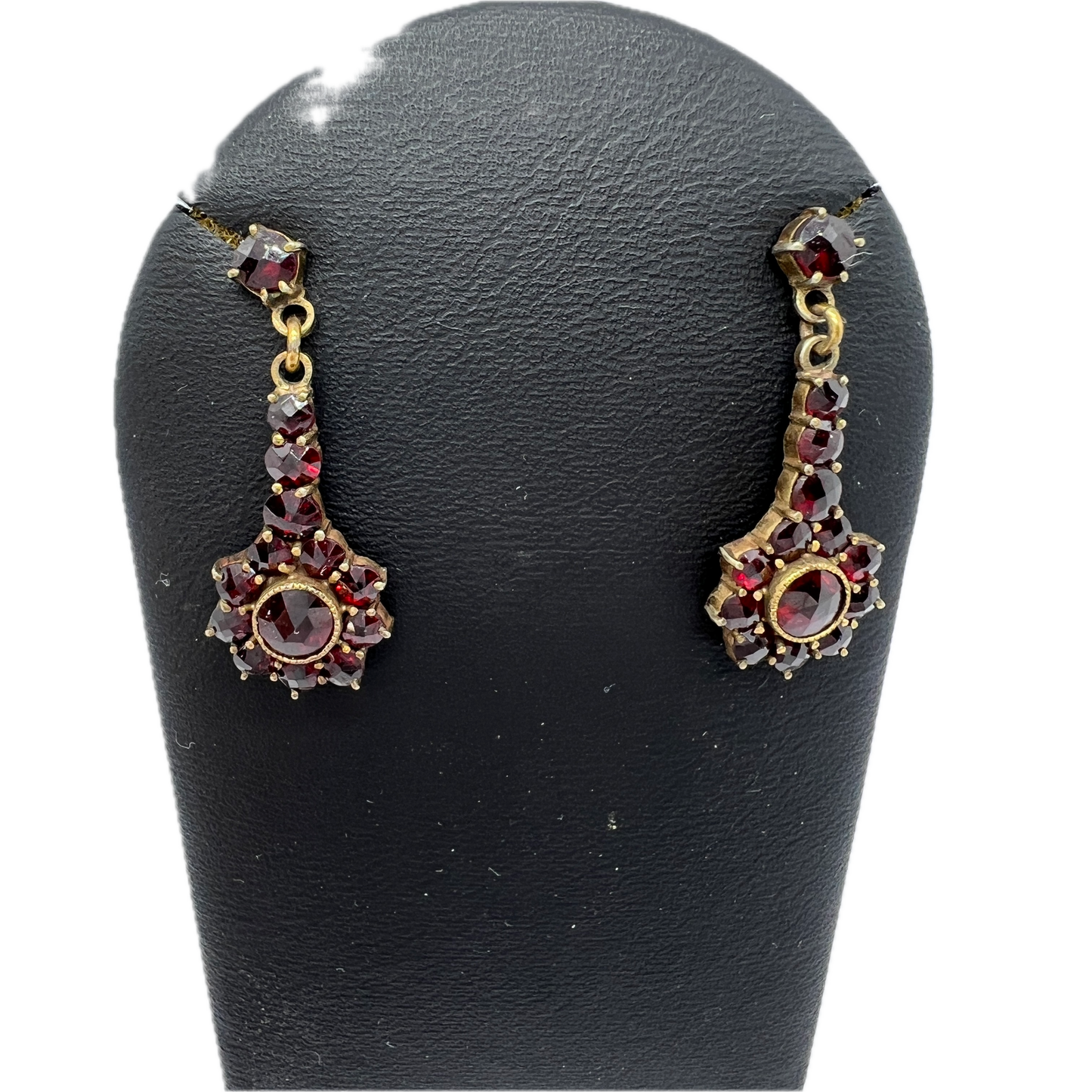 Early 1900s. Bohemian Garnet Gilt Metal Earrings.