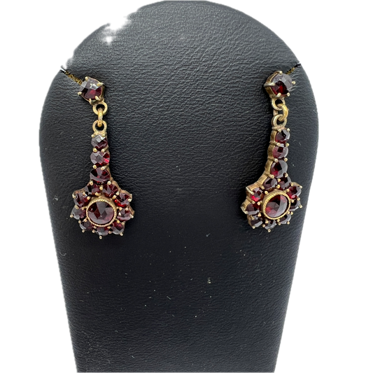 Early 1900s. Bohemian Garnet Gilt Metal Earrings.