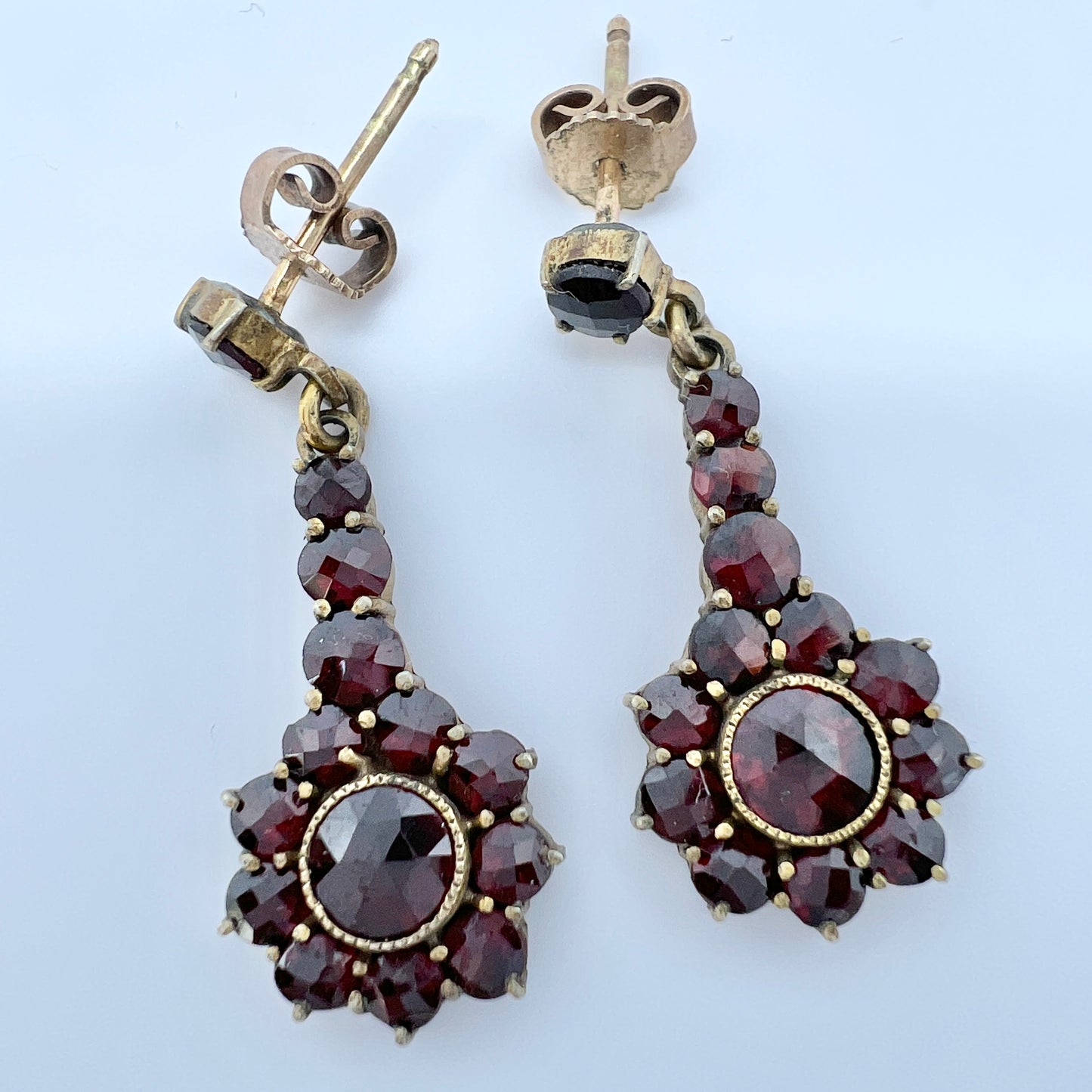 Early 1900s. Bohemian Garnet Gilt Metal Earrings.