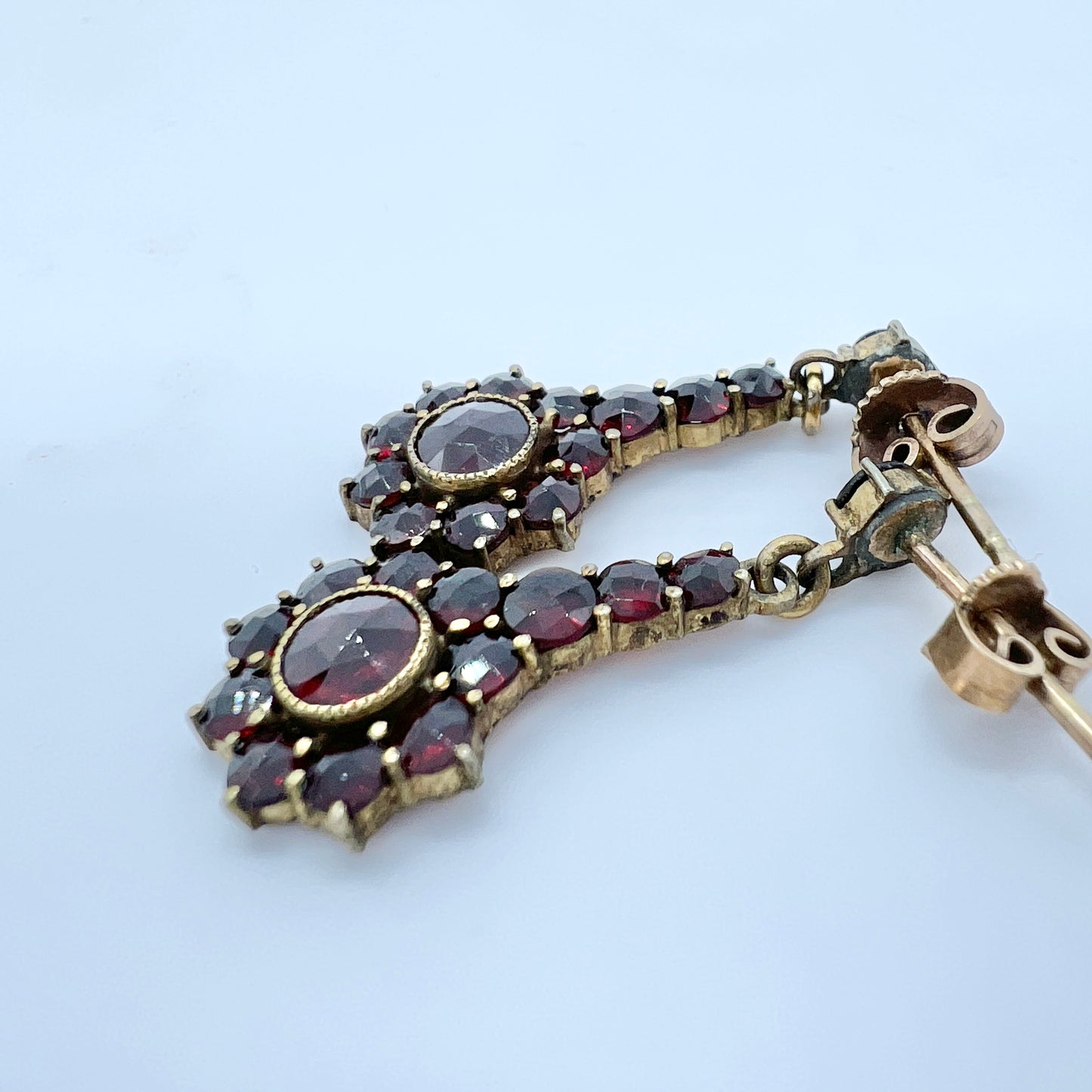 Early 1900s. Bohemian Garnet Gilt Metal Earrings.