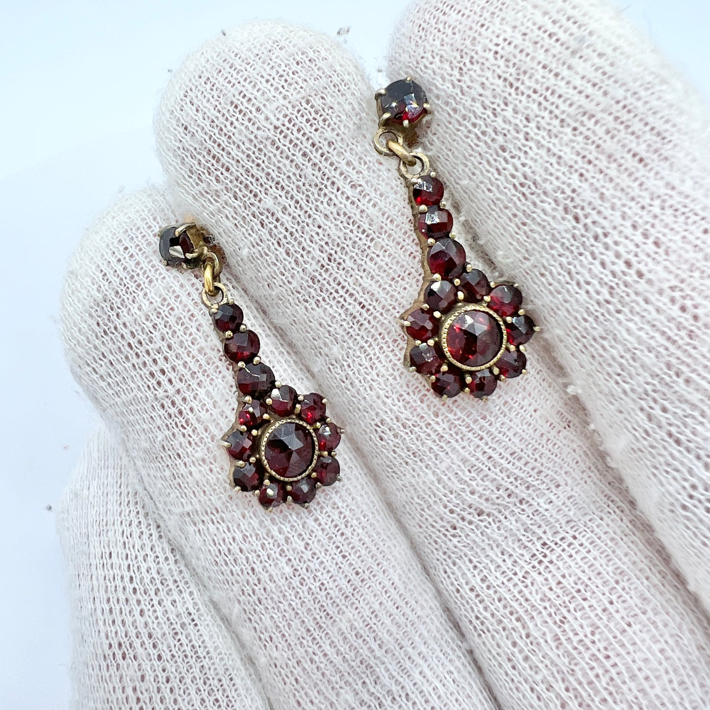 Early 1900s. Bohemian Garnet Gilt Metal Earrings.