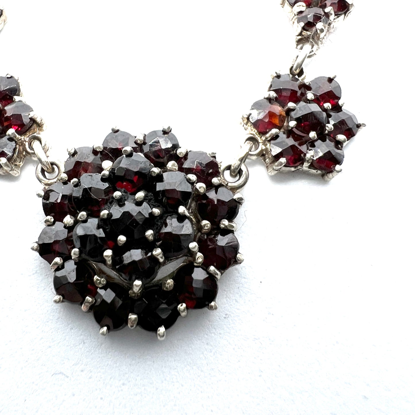 Vintage Mid-Century Bohemian Garnet Cluster 835 Silver Necklace.