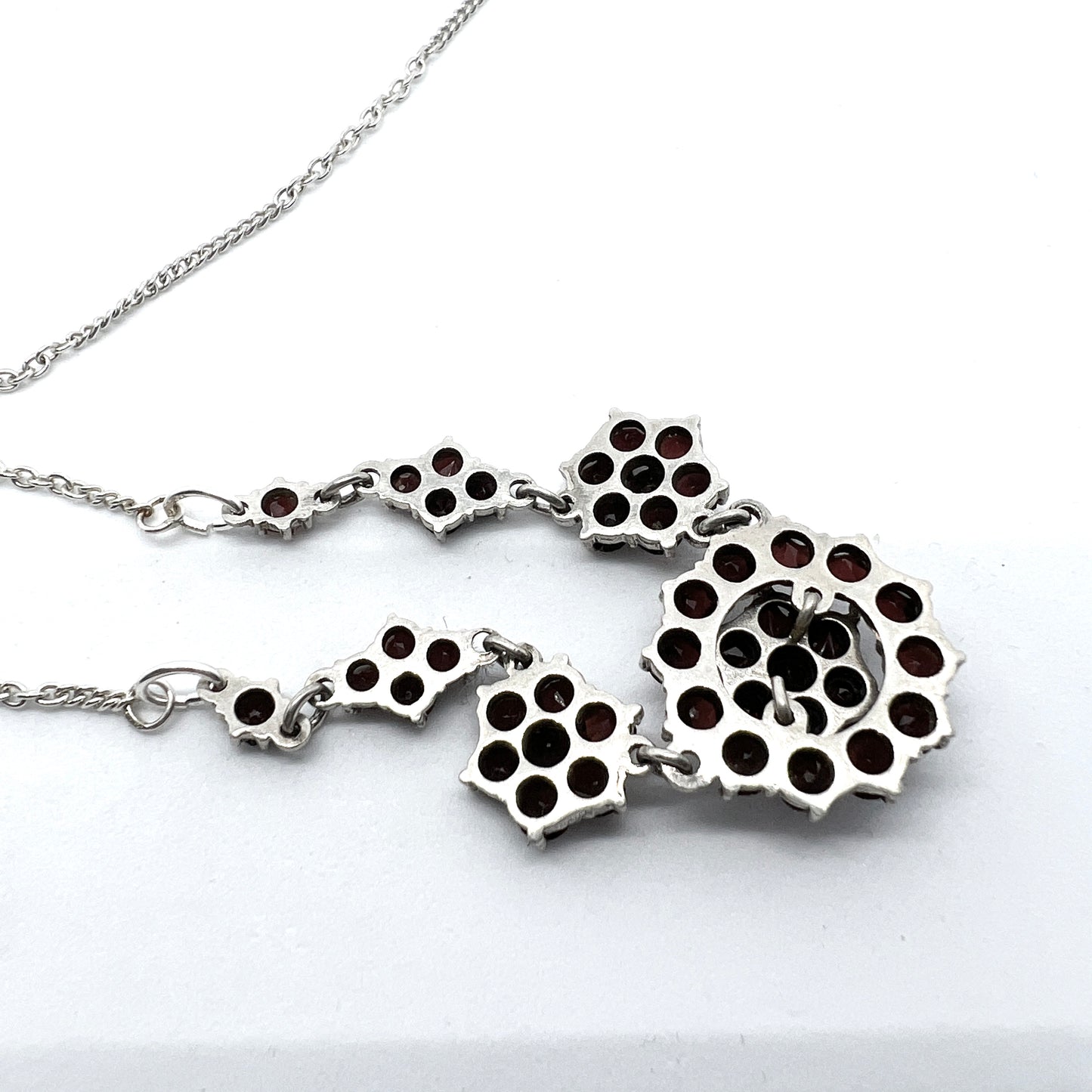 Vintage Mid-Century Bohemian Garnet Cluster 835 Silver Necklace.