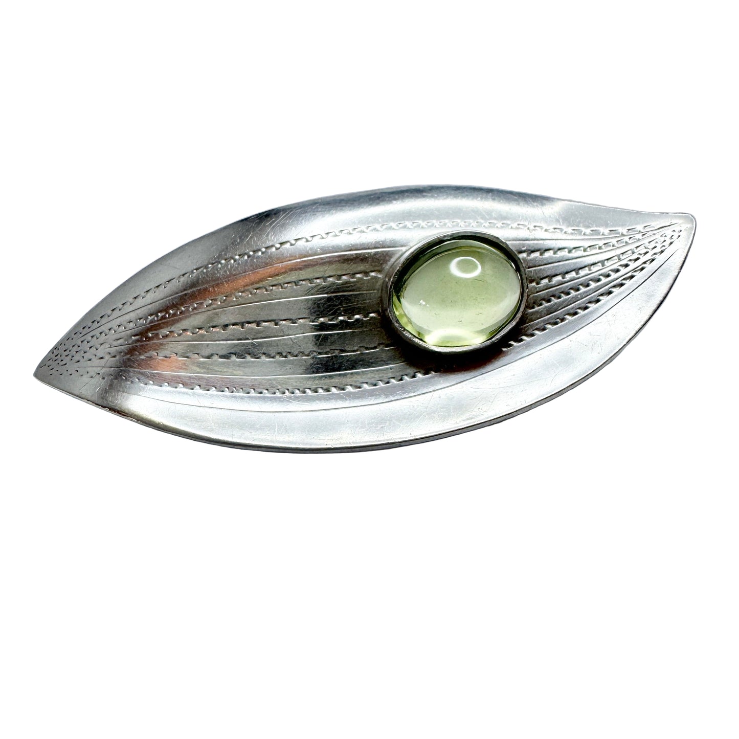 Acke Tötterman, Sweden 1955. Vintage Sterling Silver Green Quartz Brooch.