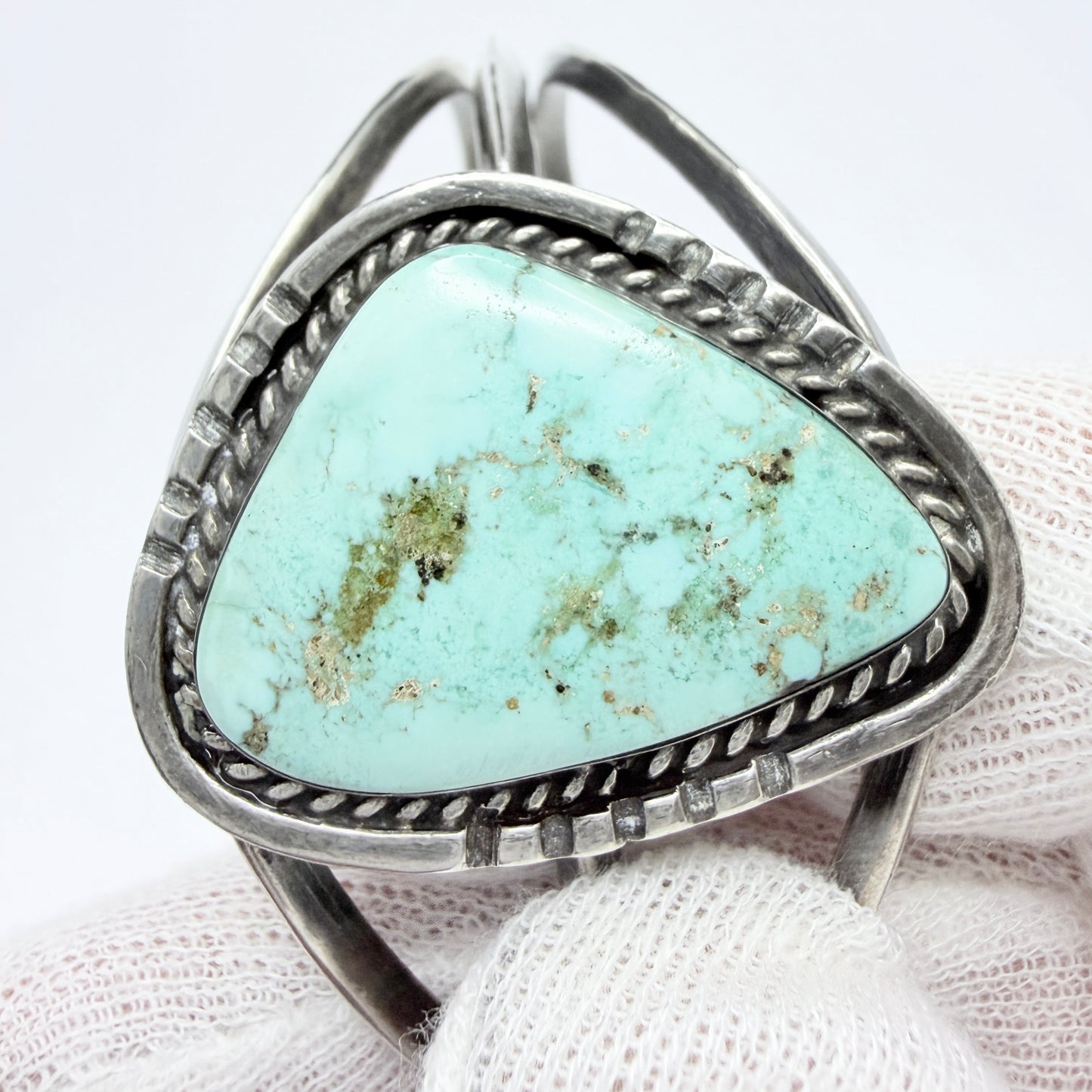 Vintage Sterling Silver Turquoise Cuff Bracelet. Prob Navajo, native American.