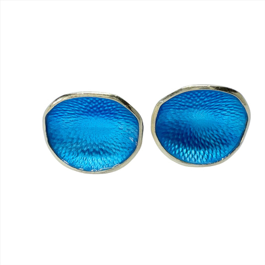 Norway c 1950s. Vintage Sterling Silver Blue Enamel Stud Earrings.