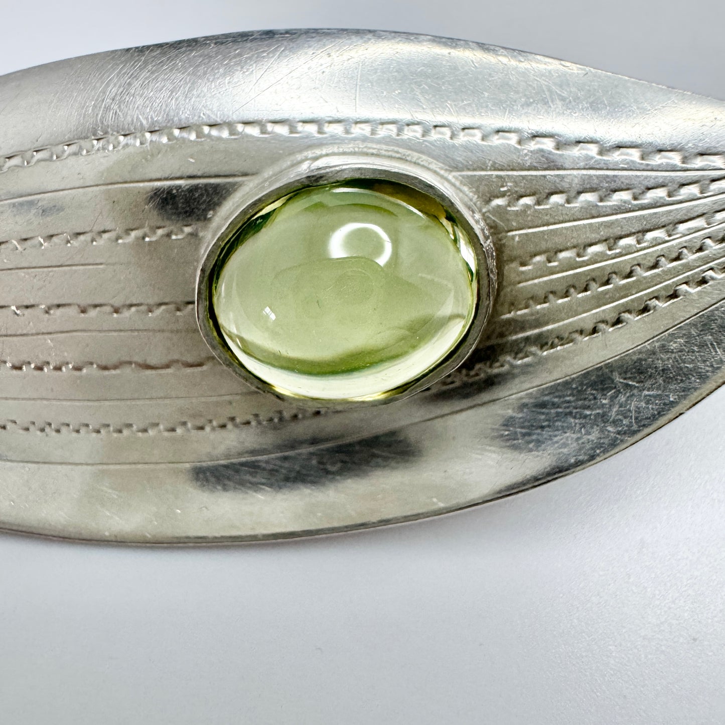 Acke Tötterman, Sweden 1955. Vintage Sterling Silver Green Quartz Brooch.